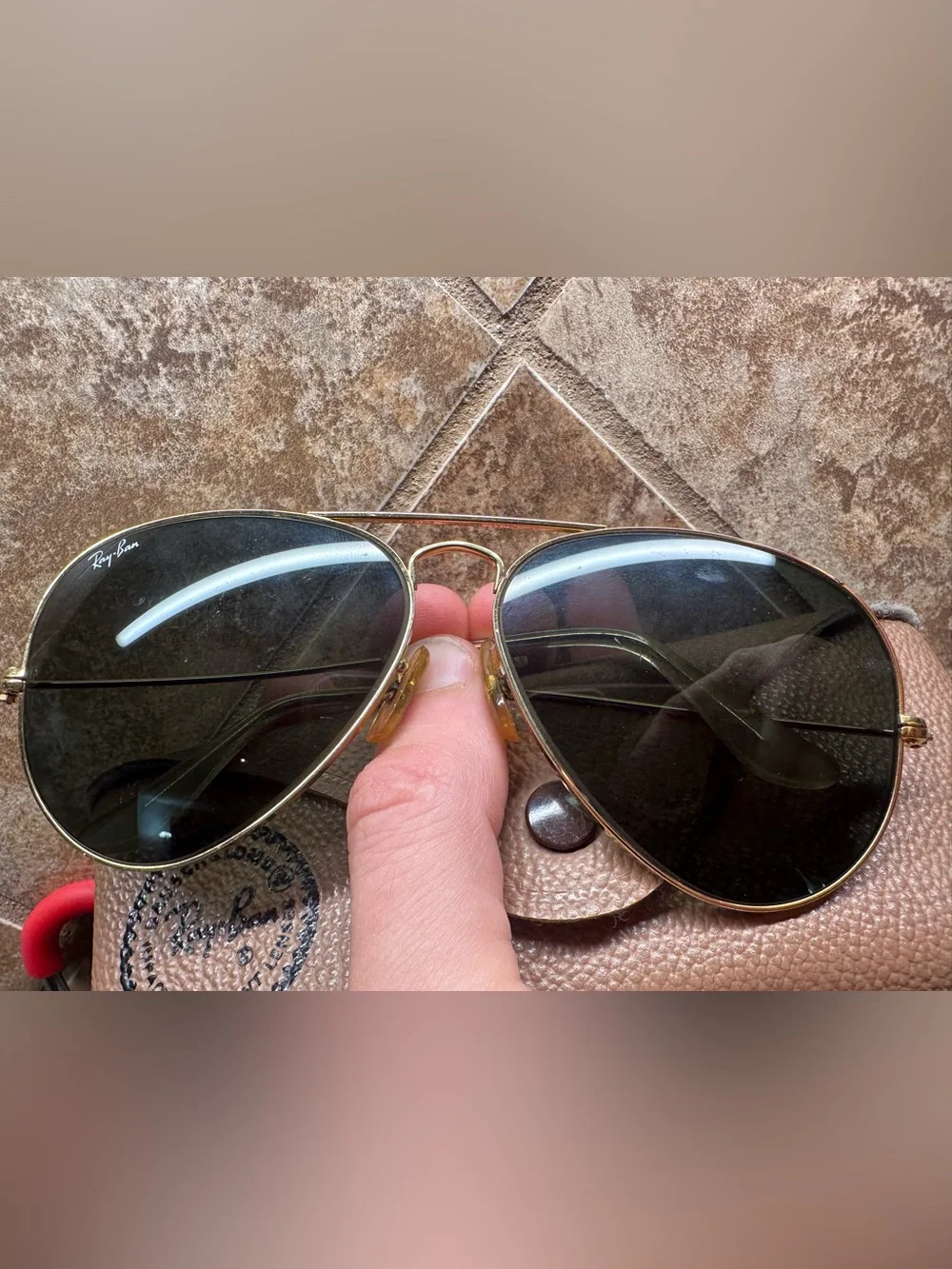 Vintage B&L Ray-Ban Aviator Sunglasses Gold Frame Green Glass Lenses With Case